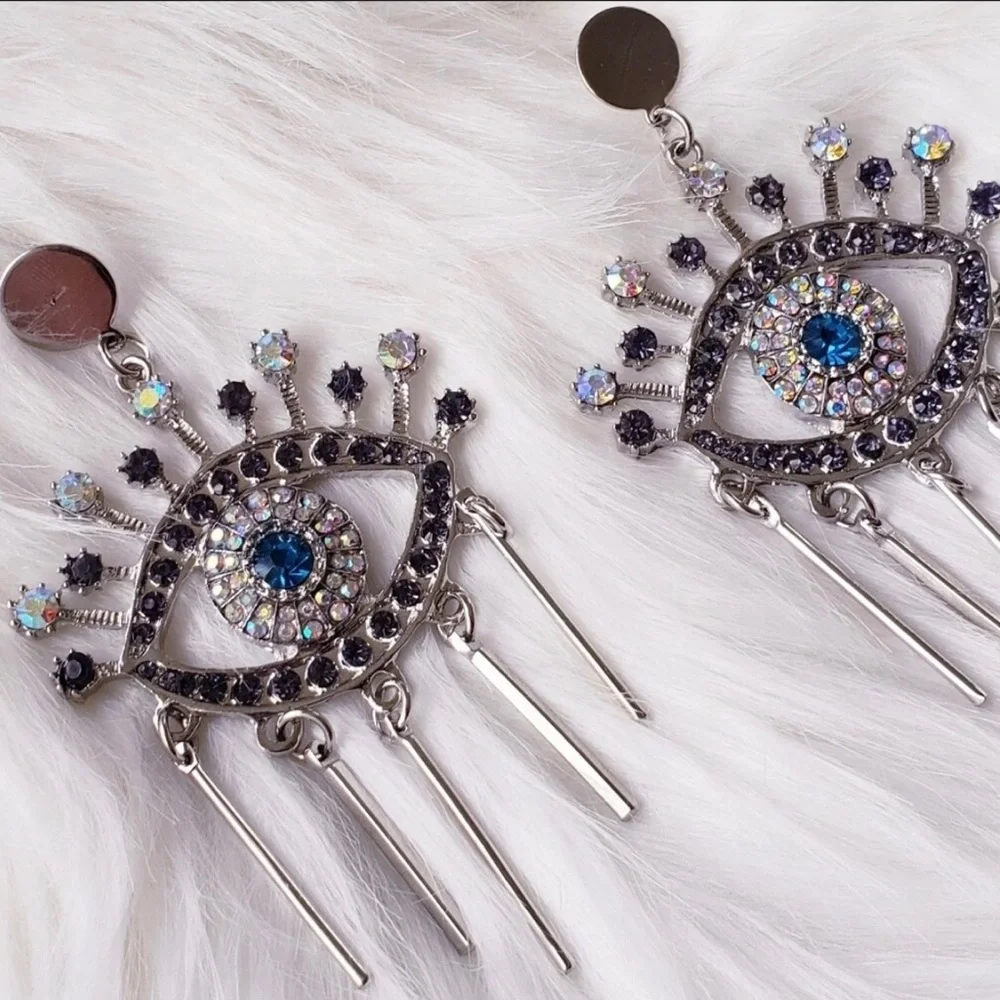 New Luxury Rhinestone Evil Eye drop earrings - Picture 3 of 4